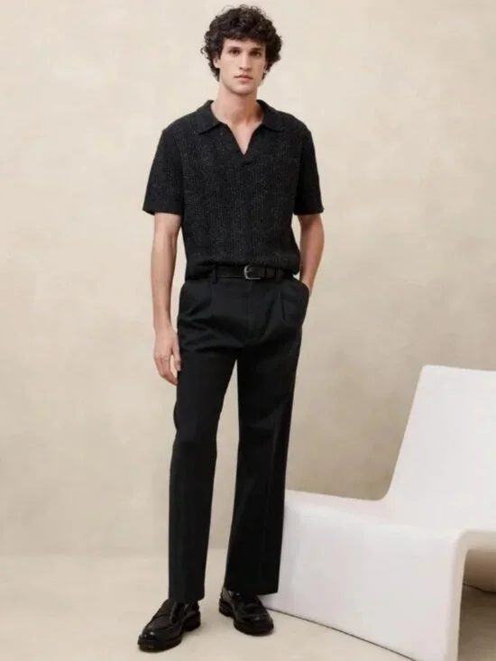 Banana Republic Men's Hi-Rise Tapered Leg Pleated Front Trouser Pant in Navy