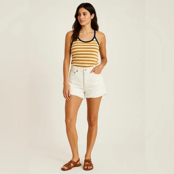 Abercrombie & Fitch Curve Love White Denim Mom Shorts High Rise Distressed