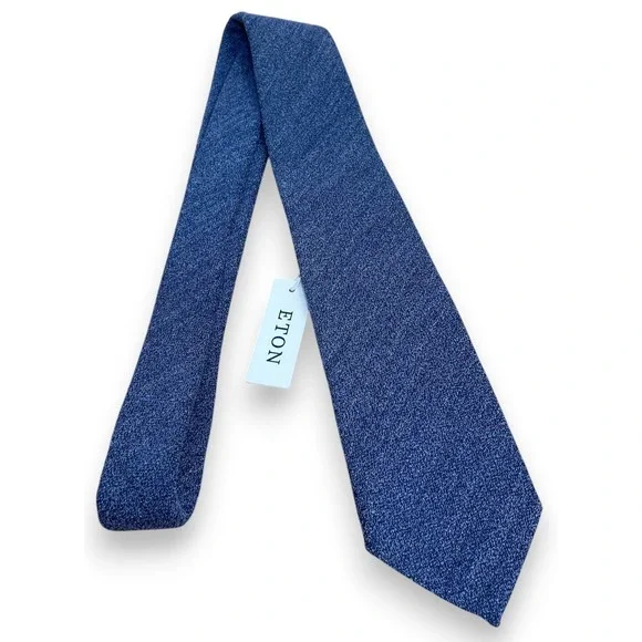 Eton Tie Blue Wool Silk Woven Made in Italy New