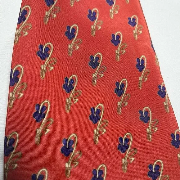 Aquascutum of London Flower Print Design‎ Red Silk Tie Made in Italy Joe Merten