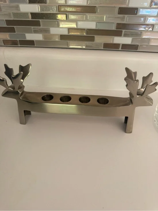 Crate&Barrel Brushed Silver Reindeer Votive Holder