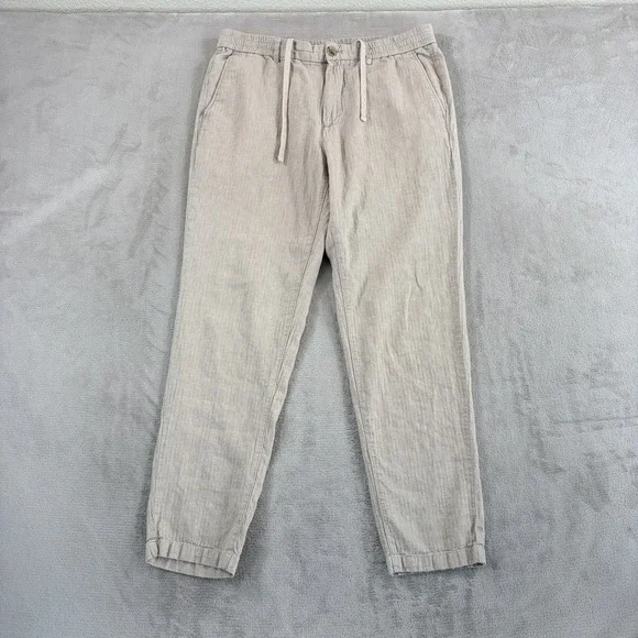 Banana Republic Linen Blend Slim Fit Zip/Drawstring Waist Pants Beige Men 34x29