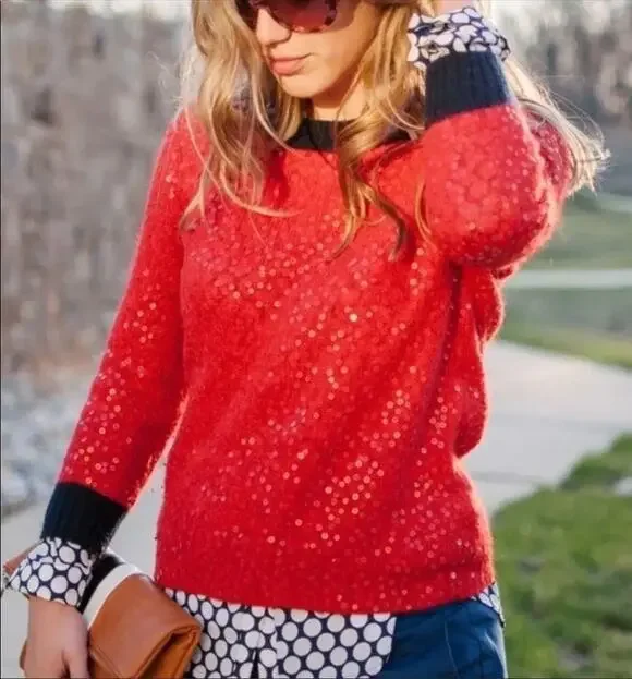 J. Crew Womens Sequin Mohair Wool Sweater Size XS Preppy Embellished Holiday