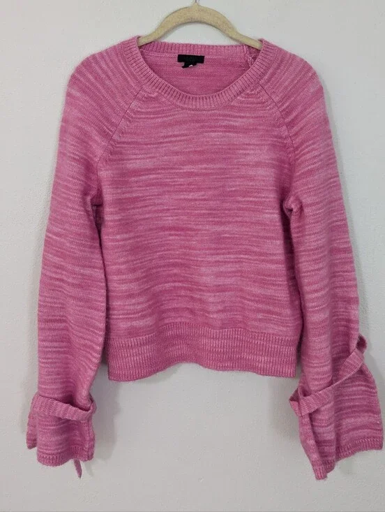 J. Crew Collection Tie Sleeve Sweater Raglan Alpaca Wool Marled Pink Small S