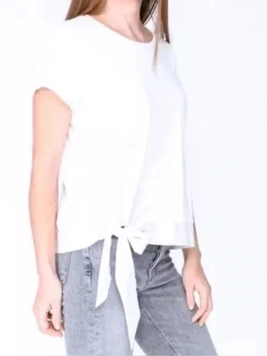 J. Crew ladies white crew-neck short-sleeve side-tie T-shirt