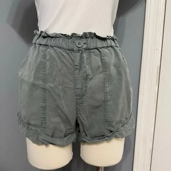 Aerie Paperbag Shorts, Green, XS