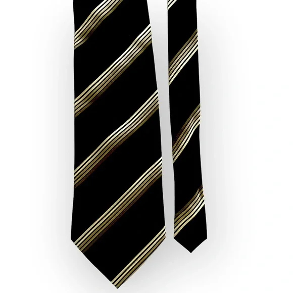 Valerio Garati men’s 100% silk handmade striped black and gold neck tie
