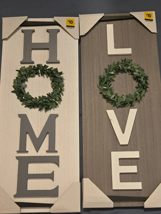 HOME/LOVE Vertical Wood Wall Sign with Green Wreath - Neutral