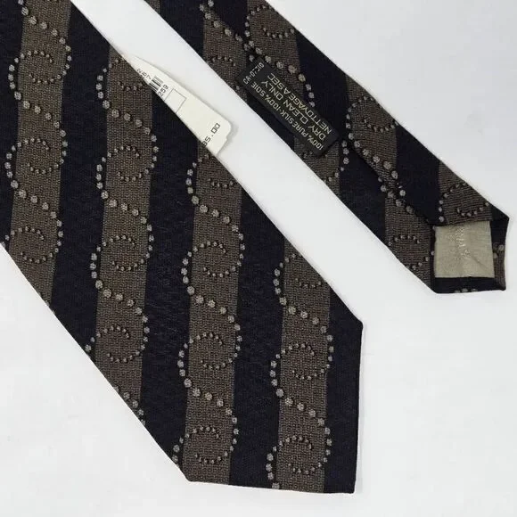 GIORGIO ARMANI CRAVATTE ITALY SILK TIE BLACK TAN BUBBLE STRIPE 4