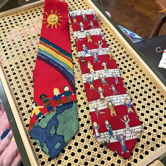 Save the Children 100% Silk, Made in USA Ties X 2. Designed by Children. READ