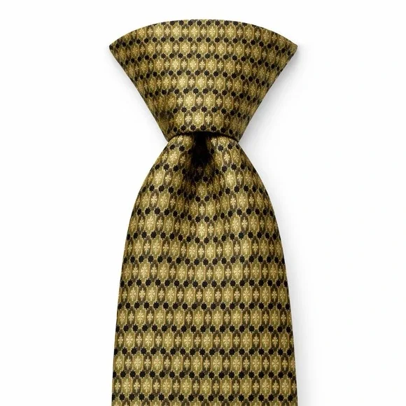 Boston Traders Men Classic Necktie 100%‎ Silk Black Yellow Gold Tiny Flower 90s