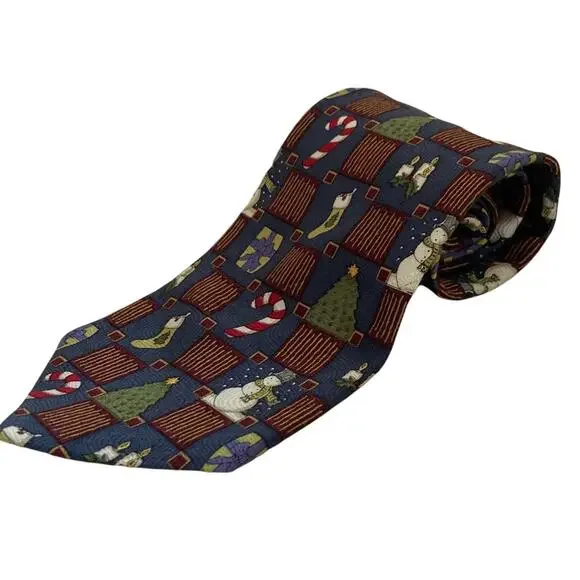 XYZ INC. Christmas Holiday neck tie Christmas tree candy cane snowman stocking