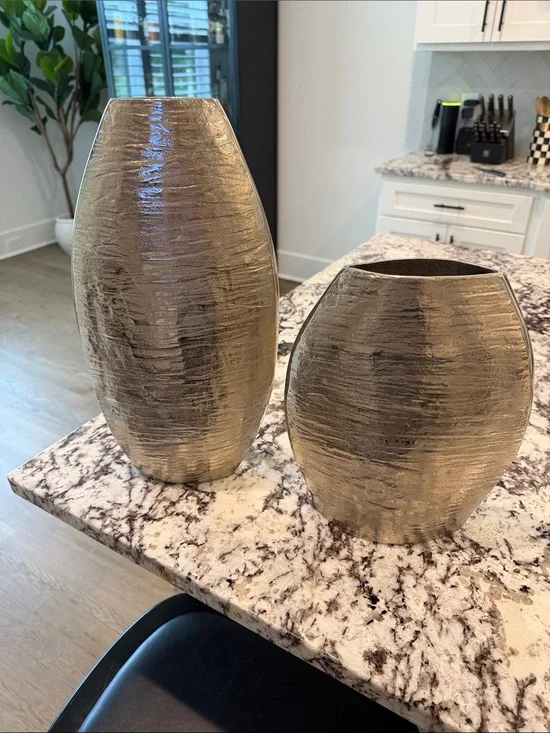 Crate&Barrel Textured Metallic Silver Vases - Pair