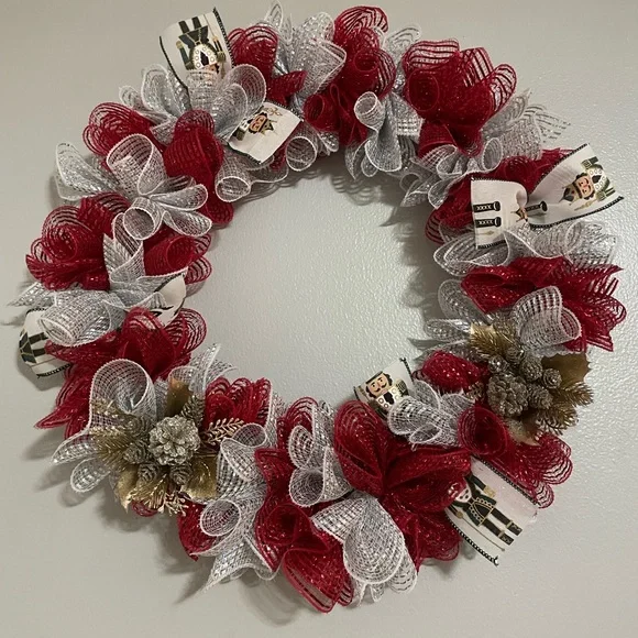 Festive Red and Silver Holiday Wreath