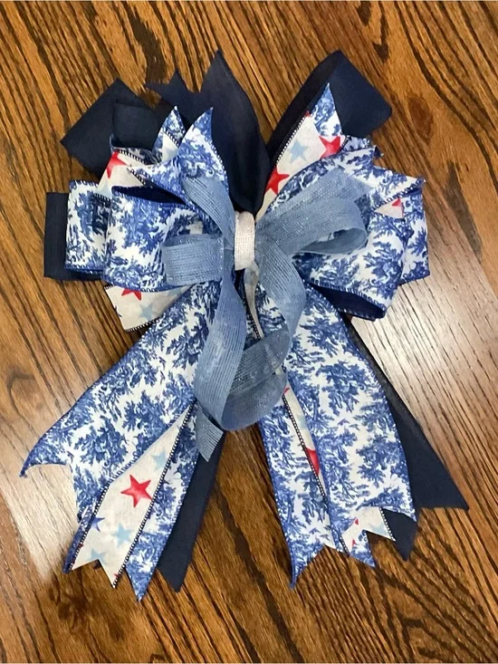Blue & White Patriotic Decorative Bow for Holiday Wreaths