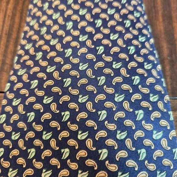Salvatore Ferragamo Navy and Green Paisley Tie