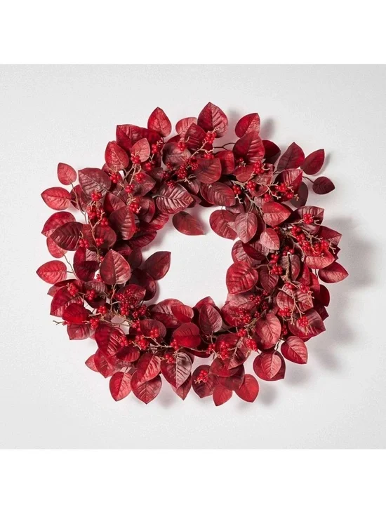 Studio McGee Red Leaf with Berry Holiday Wreath