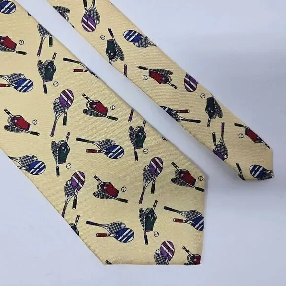 RIVETZ OF BOSTON SILK TIE CREAM RED TENNIS THEME PATTERN SMOOTH 4