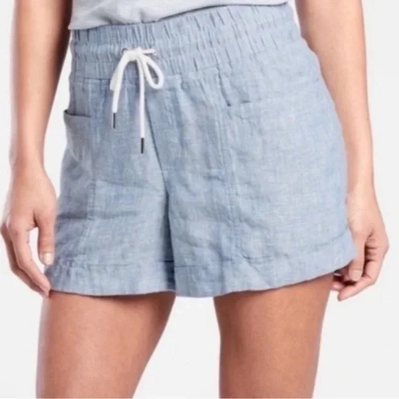 athleta cabo 100% linen gray blue shorts