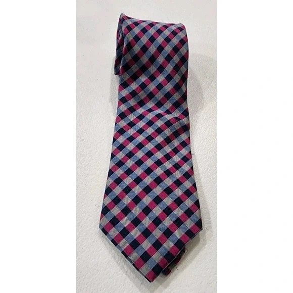 Izod‎ Gingham Plaid Neck Tie Mens Pink Blue Classic Business Wear Preppy Casual