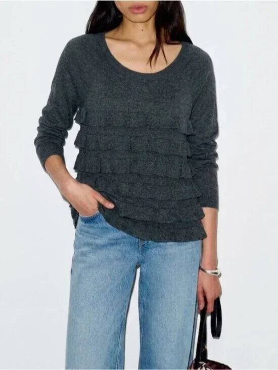 J.Crew Grey Ruffle Sweater