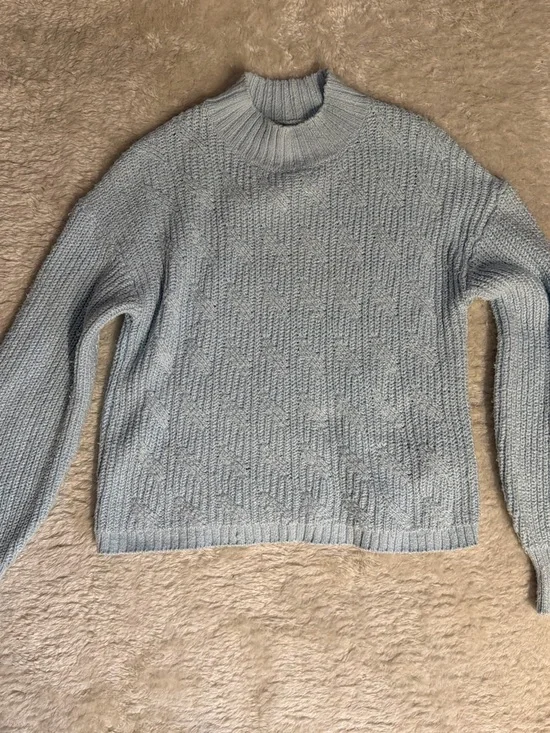 J. Crew Pale Blue Textured Mock Neck Sweater