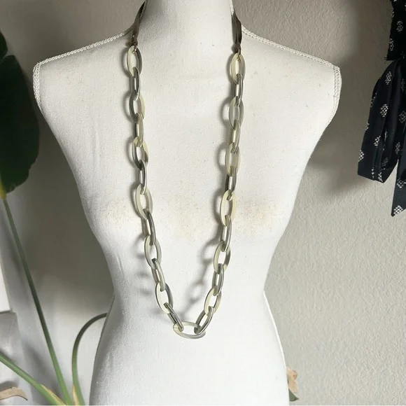 J. Crew Acrylic Chain Necklace Green Ribbon Tie