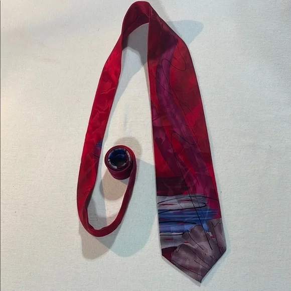 J. Garcia Limited Edition Alligator Works 42 Red Abstract Silk Tie NNT