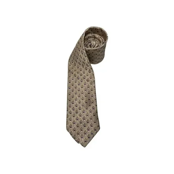 Ike Behar Pearl Ivory Textured Purple Geo Print Silk Tie Necktie