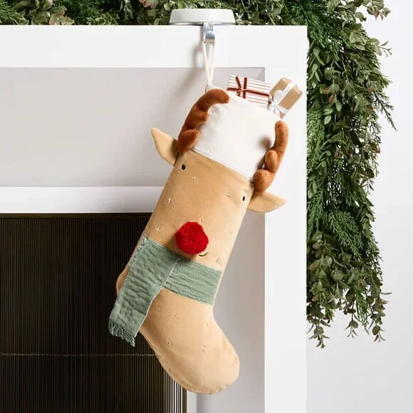 Crate & Barrel Wonderland Velvet Reindeer Kids Christmas Stocking