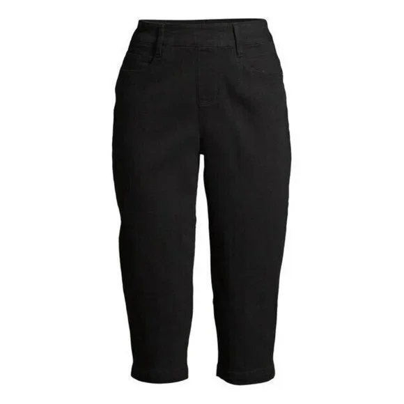 Time and Tru Women's Woven Pull-On Capri Pants High Rise sz (6) Black Soot Denim