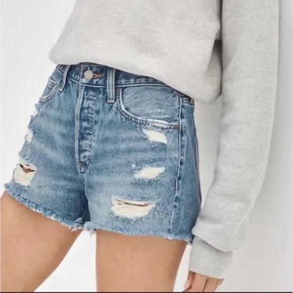 Aritzia Denim Forum Organic Cotton The Ex Boyfriend Distressed Button Shorts 25