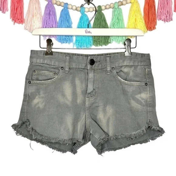 Free People Bohemian Raw Hem Distressed Short Shorts High Waist Gray Denim Short