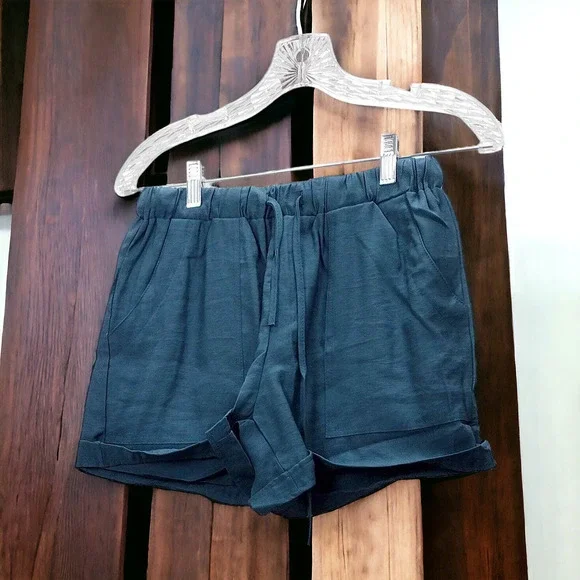 Lounge Shorts Front Tie Waist Shorts Front Pockets Teal Size M New