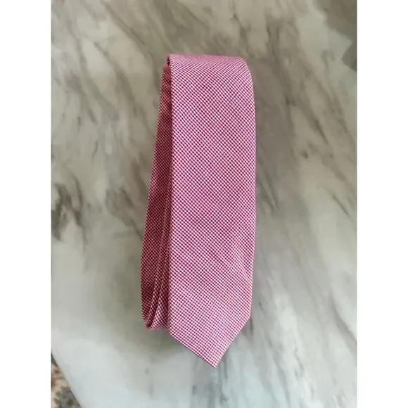J.Crew Factory Red & White Micro Checked Plaid Cotton Tie Preppy Academia