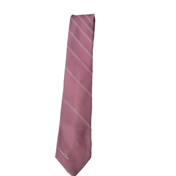 6Oscar de la Renta Silk Tie Mauve Pink Stripe Classic Designer