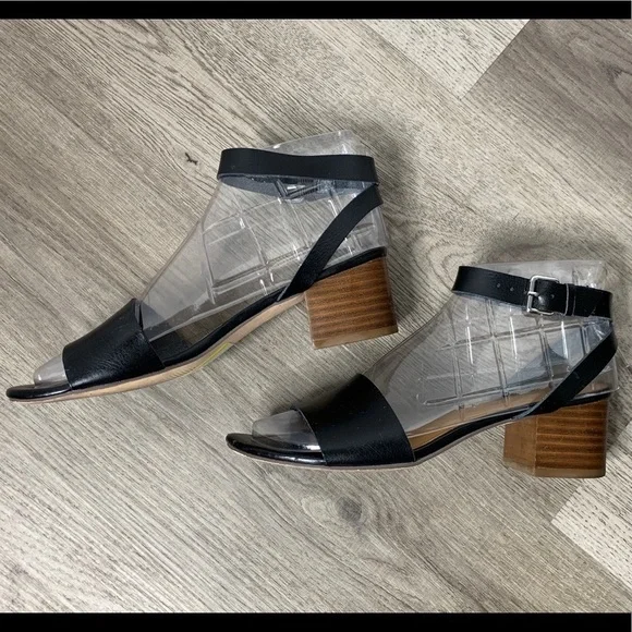 J . Crew Wooden Platform Black Leather Sandals 6