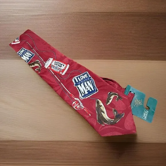 BUD LIGHT BEER Tie Anheuser-Busch Vtg 1996 90’s Fishing “I Love You Man” Necktie