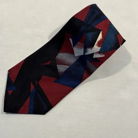 Camden Court Necktie Black Blue Red Geometric Abstract Art Deco Tie Polyester