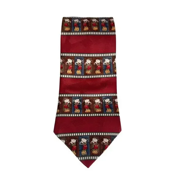Vintage Disney Mickey Mouse Necktie 90s Tie Red Film Strip Character