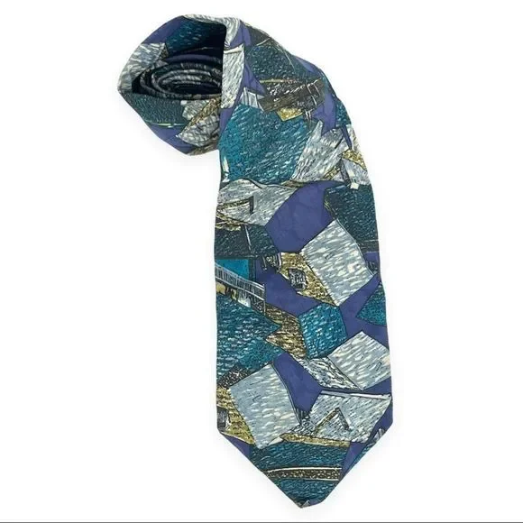 Stefano Milano 100% Silk Tie Hand Made in Italy Unique Blue Design