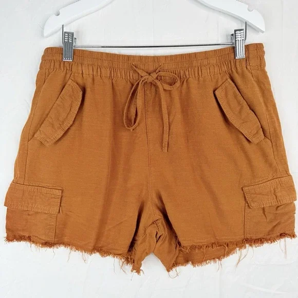 A.n.a Womens SZ- Medium Pull On Shorts Orange Pockets Drawstring (Fits 30X3.5)