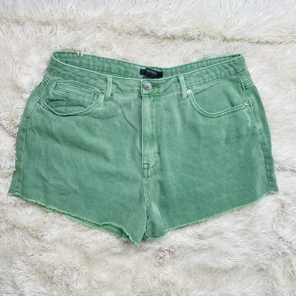 Forever 21 31 Green Distressed Raw Hem Denim Shorts