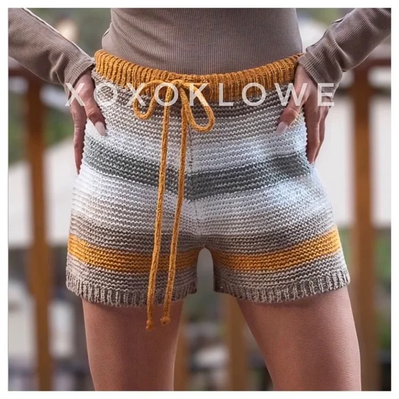 POL Olive Multi Striped Knit Shorts