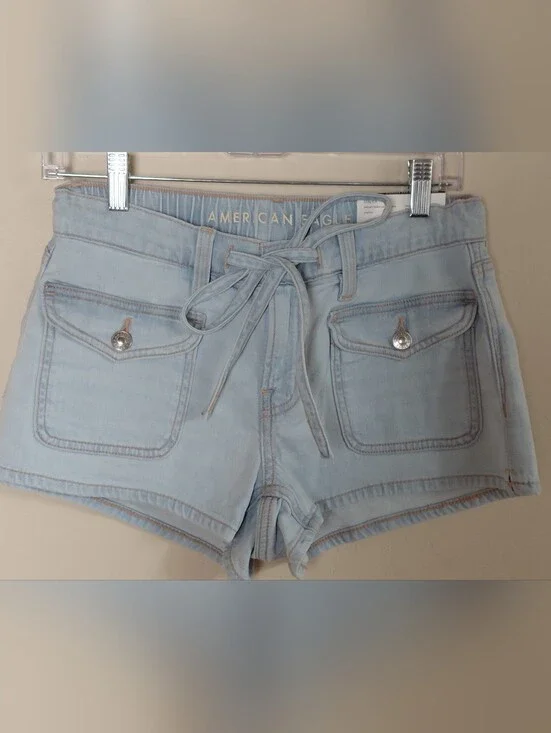 American Eagle Outfitters Dreamy Drape Light Blue Stretch Denim Shorts Size 0/25