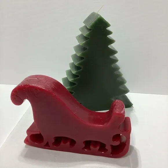 Crate & Barrel Huge Heavy Christmas Silhouette Tree Candle Sleigh Candle