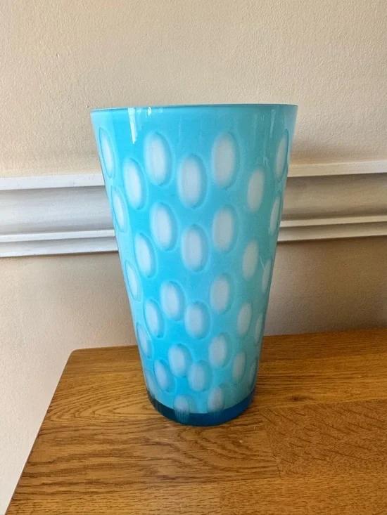 Crate & Barrel Serenade Vase Blue Cased Optic 10