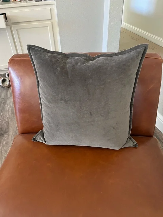 2 Crate & Barrel 20x20 grey velvet pillow covers