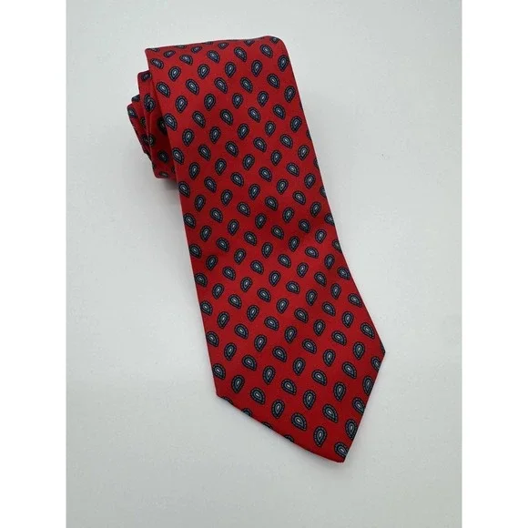 Briar‎ Handmade Red Silk Tie Paisley Pattern Made in USA Classic Mens Necktie