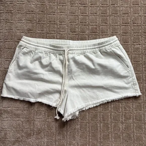 Aerie Cut Off Sweat Shorts Pull On Elastic Waist Size XL Cream Pockets NWT